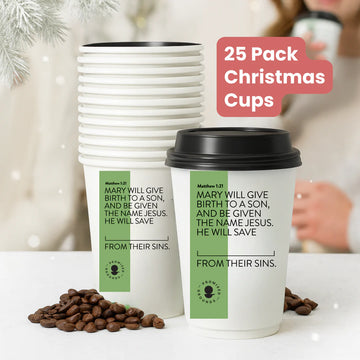 25 Christmas Scripture Coffee Cups & Lids 12oz